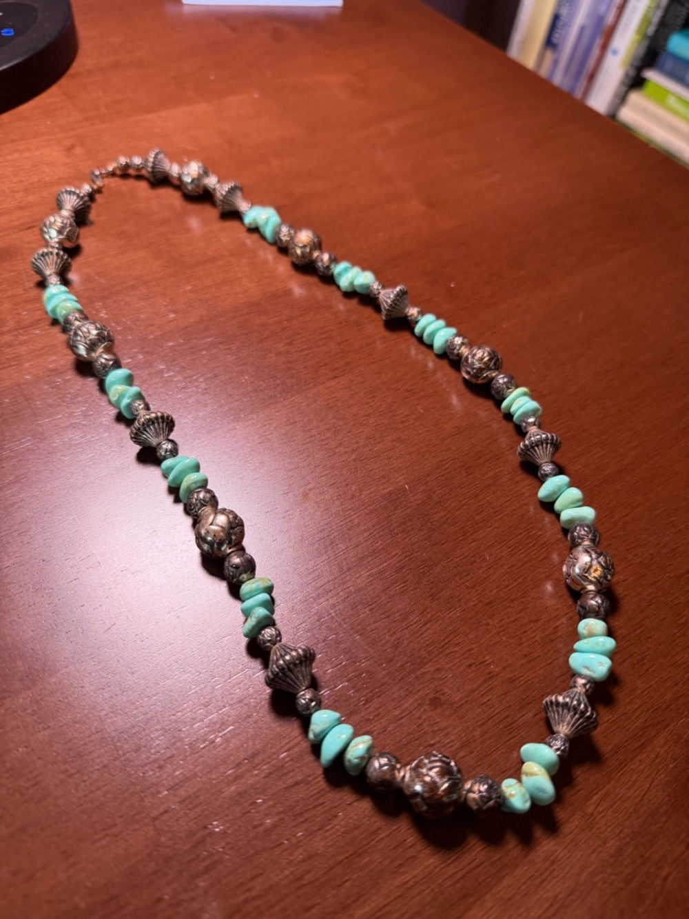Vintage Arizona Reservation Turquoise Nugget & Stamped Bead Necklace